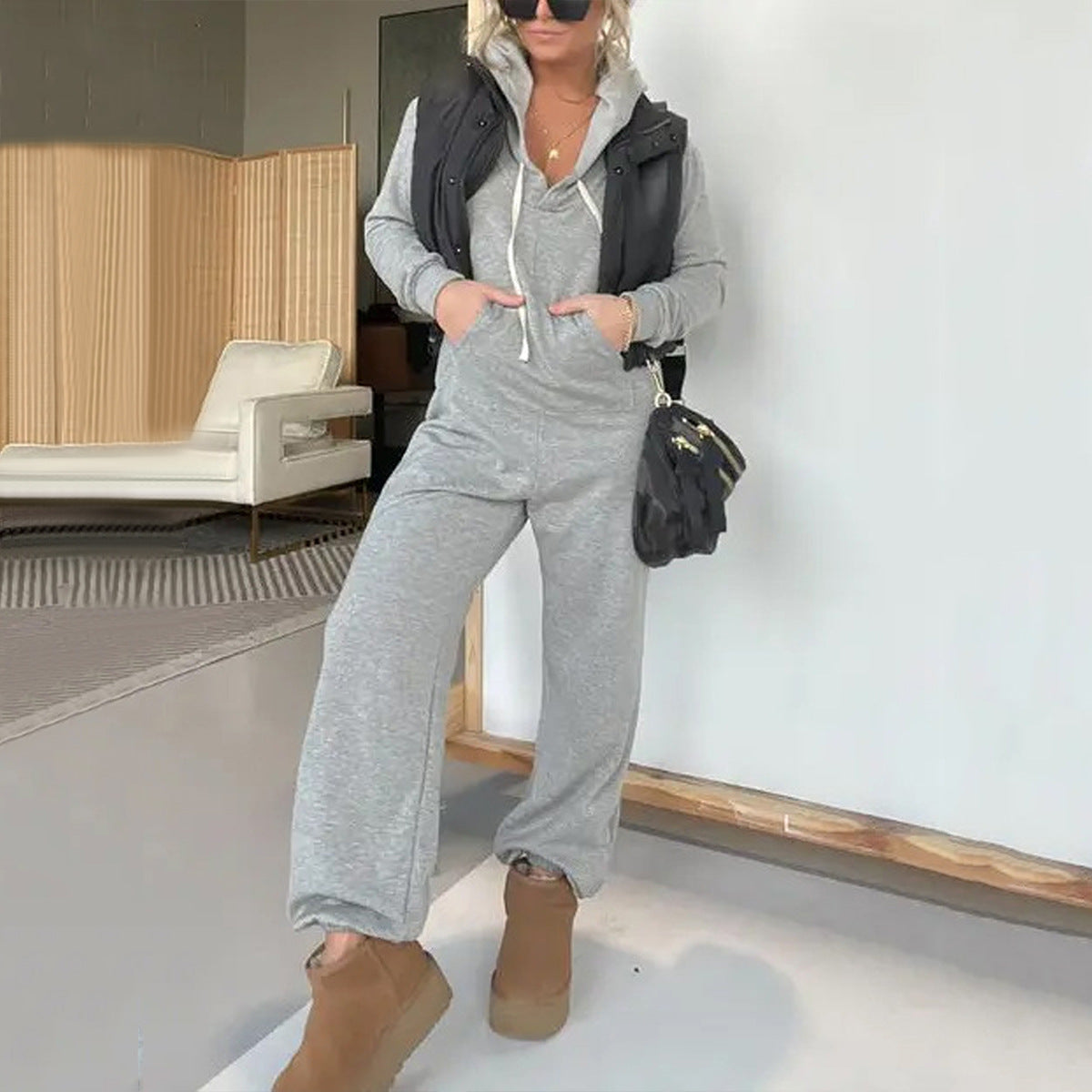Polyester Women's Autumnwinter Jumpsuit Sweater Suit