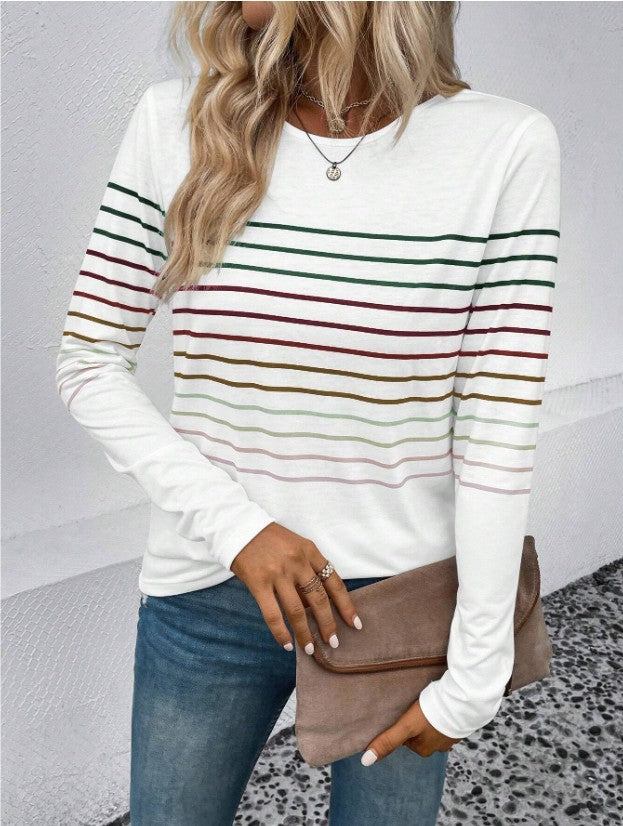 Women's Striped Round Neck Long Sleeve Casual Top