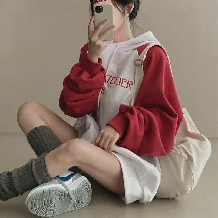 Retro Wine Red Raglan Sleeve Casual Cotton Sweater