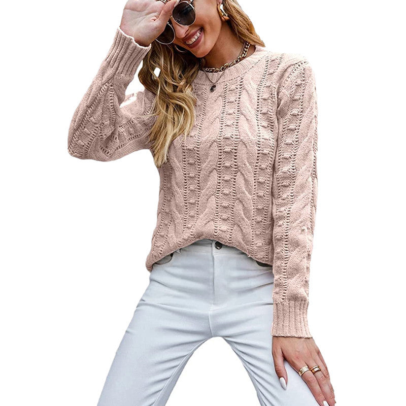 Pullover Long-sleeve Cable-knit Sweater for Women