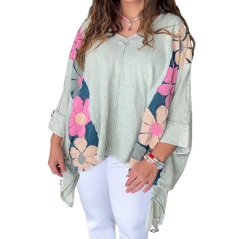 Floral Patchwork Long Sleeve Casual Pullover Hoodie