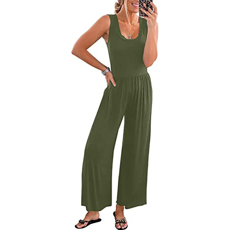 Women's Loose-Fitting Sleeveless Stretch Jumpsuit