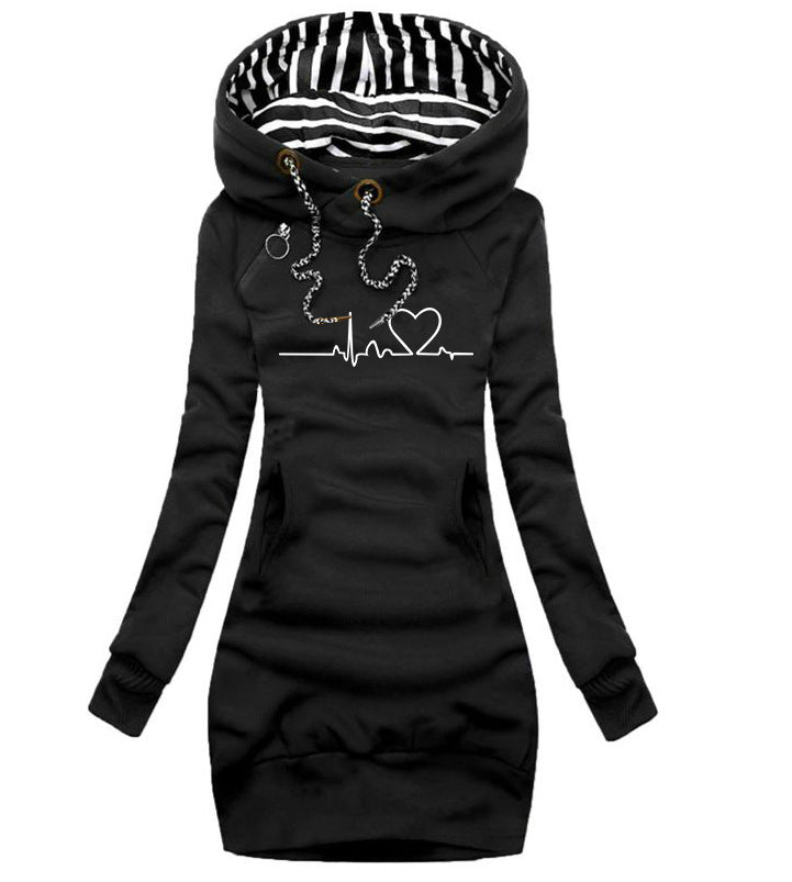 Women's Cute Heart Print Long Hoodie Pullover Sweatshirt