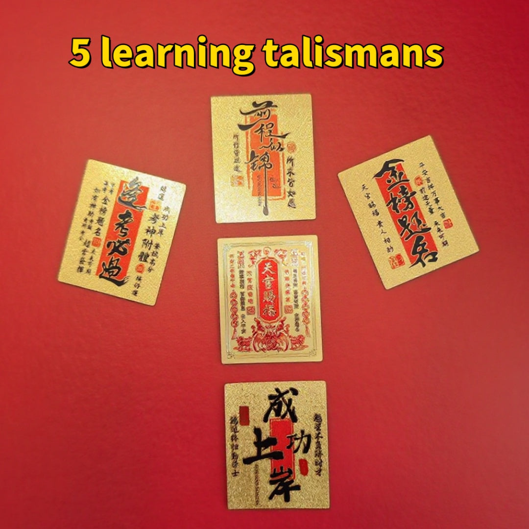 Feng Shui Amulet Set – 5 Decorative Phone Back Charms for Wealth, Academic Success and Wellness