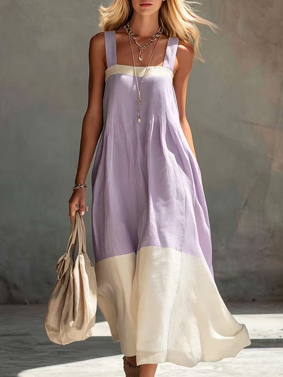 New Arrival Chic Strap Maxi Dress with Contrasting Paneling
