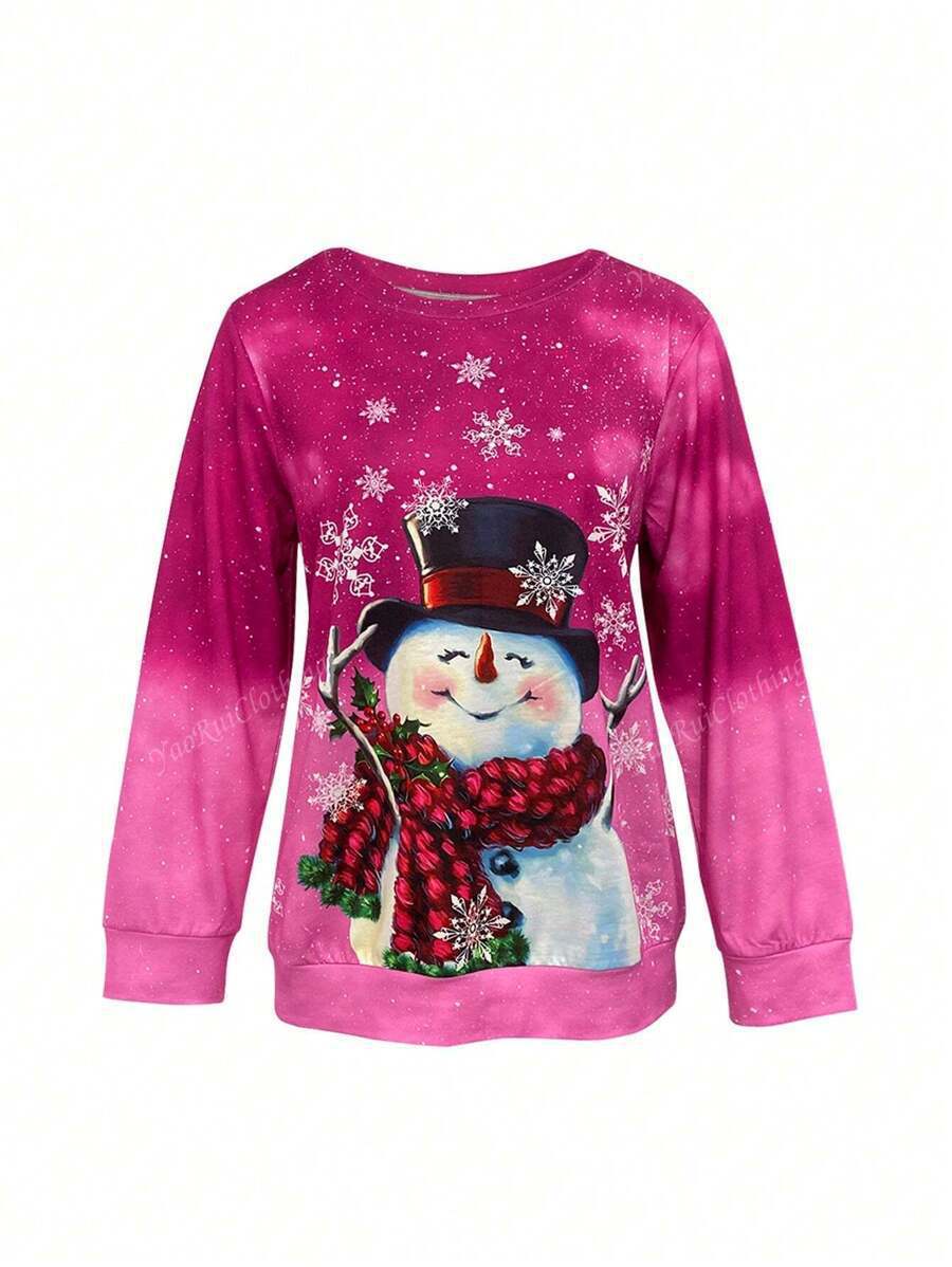 Women's Casual Cartoon Print Loose Round Neck Sweater
