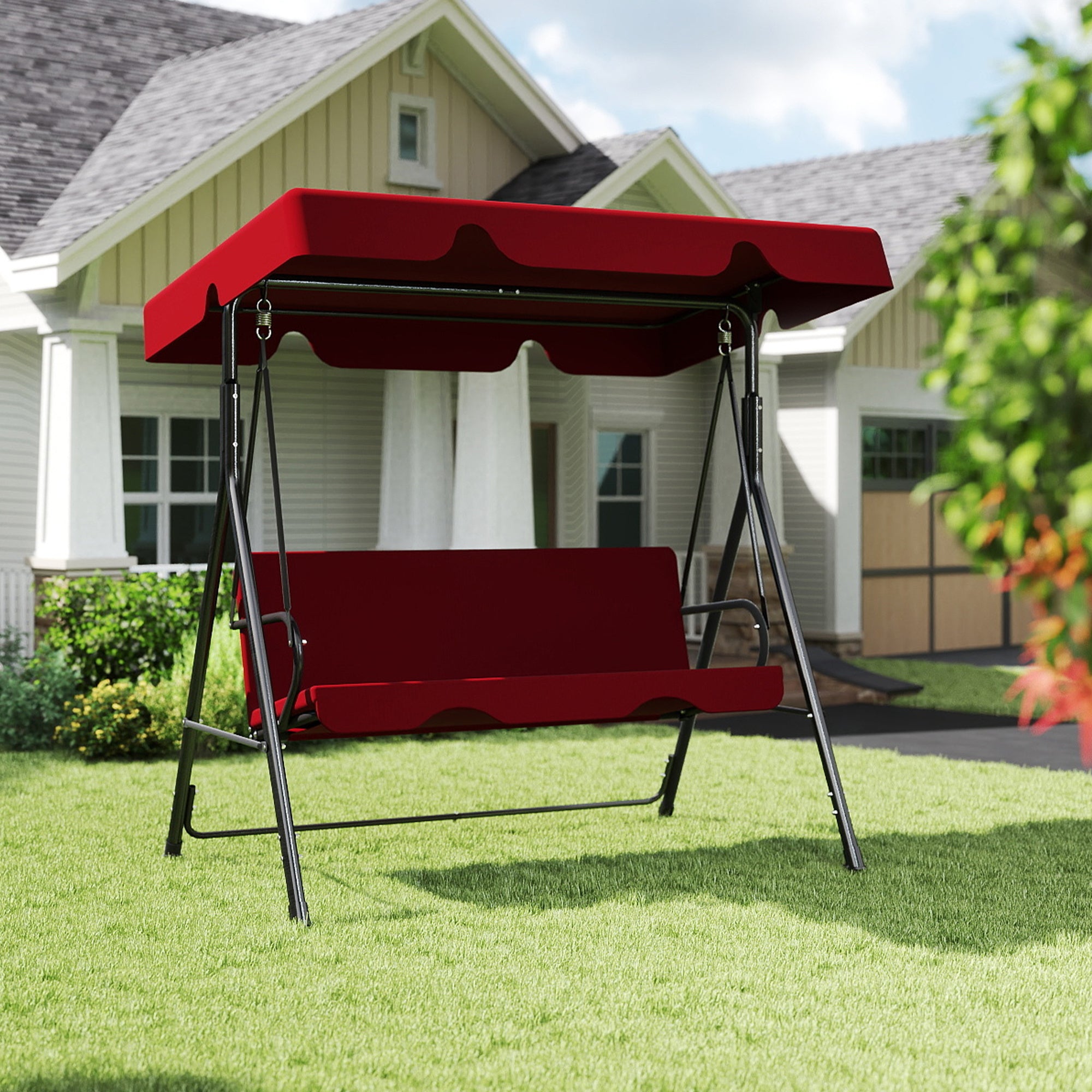 Outdoor Porch Glider Swing with All Weather Covered Canopy,Rust Proof Heavy Duty Stand and Adjustable Bracket, Perfect Patio Furniture Deal for Garden, Lawn, or Backyard Relaxation