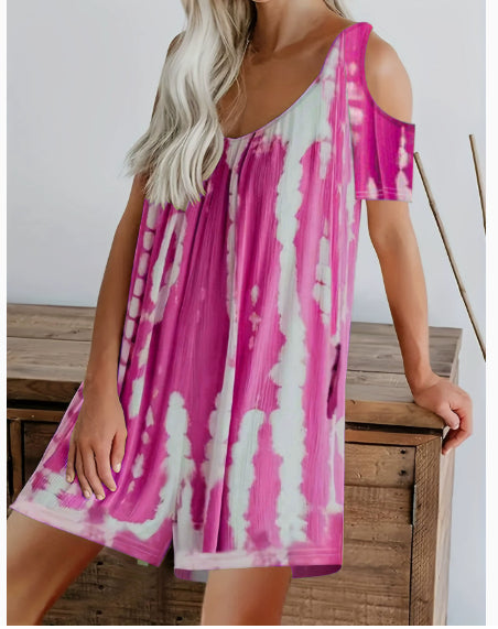 Strap-printed Wide-leg Pants Jumpsuit Shorts