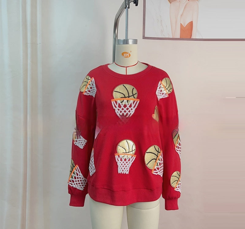 Women's Sequined Round Neck Loose Pullover Sweater