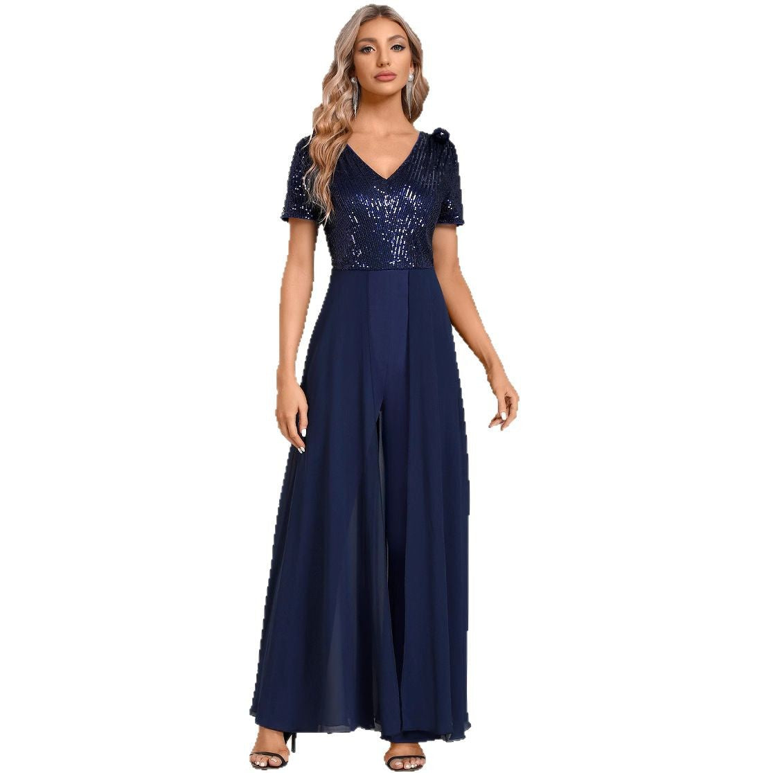 Elegant Chiffon Sequin Splicing Women's Jumpsuit