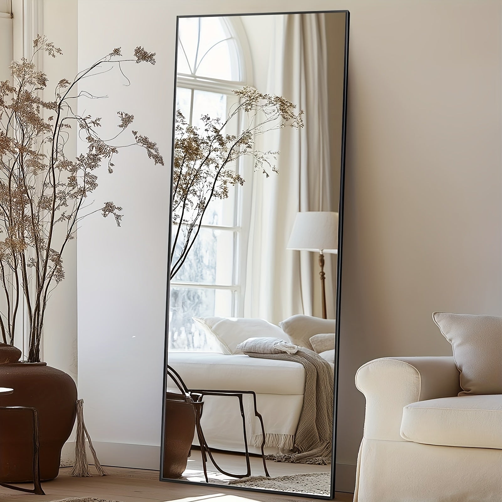 Full Length Mirror, Arched Floor Mirror Freestanding, 58×19 In Floor Standing Mirror Full Body Mirror With Stand For Bedroom, Hanging Mounted Mirror For Living Room Cloakroom