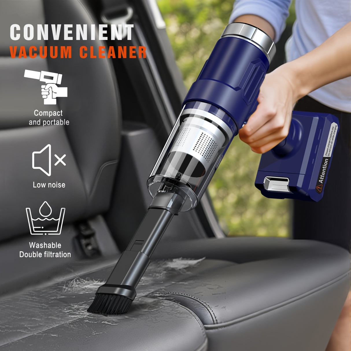 5000Pa Wireless Car Vacuum 2025 Upgraded Wireless Handheld Car Vacuum Cleaner, 5000Pa Super Strong Suction, Rechargeable with 2×2000Mah Detachable Battery, Dual Washable Filters, Low Noise, Portabl...