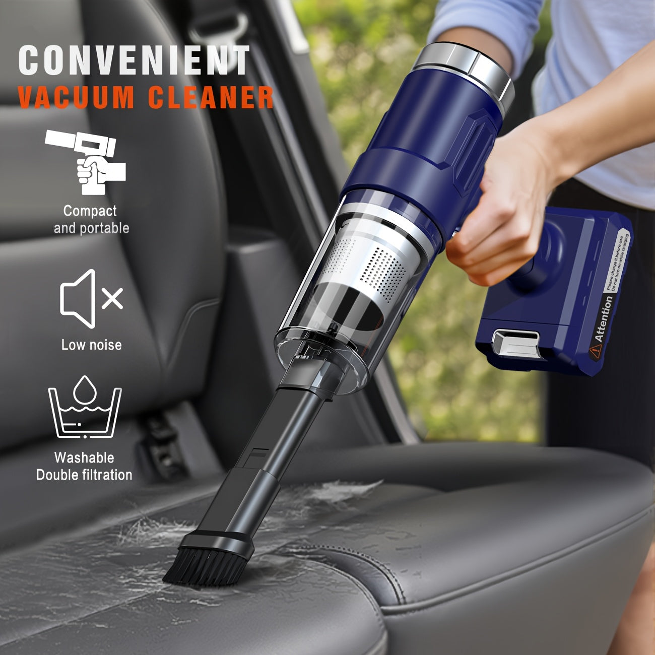 5000Pa Wireless Car Vacuum 2025 Upgraded Wireless Handheld Car Vacuum Cleaner, 5000Pa Super Strong Suction, Rechargeable with 2×2000Mah Detachable Battery, Dual Washable Filters, Low Noise, Portabl...