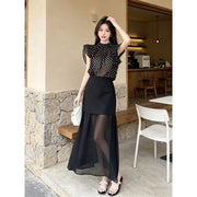 Polka-Dot Blouse & High-Waisted Skirt Set