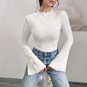 Slim Fit Flared Sleeve Top – Elegant White Pullover