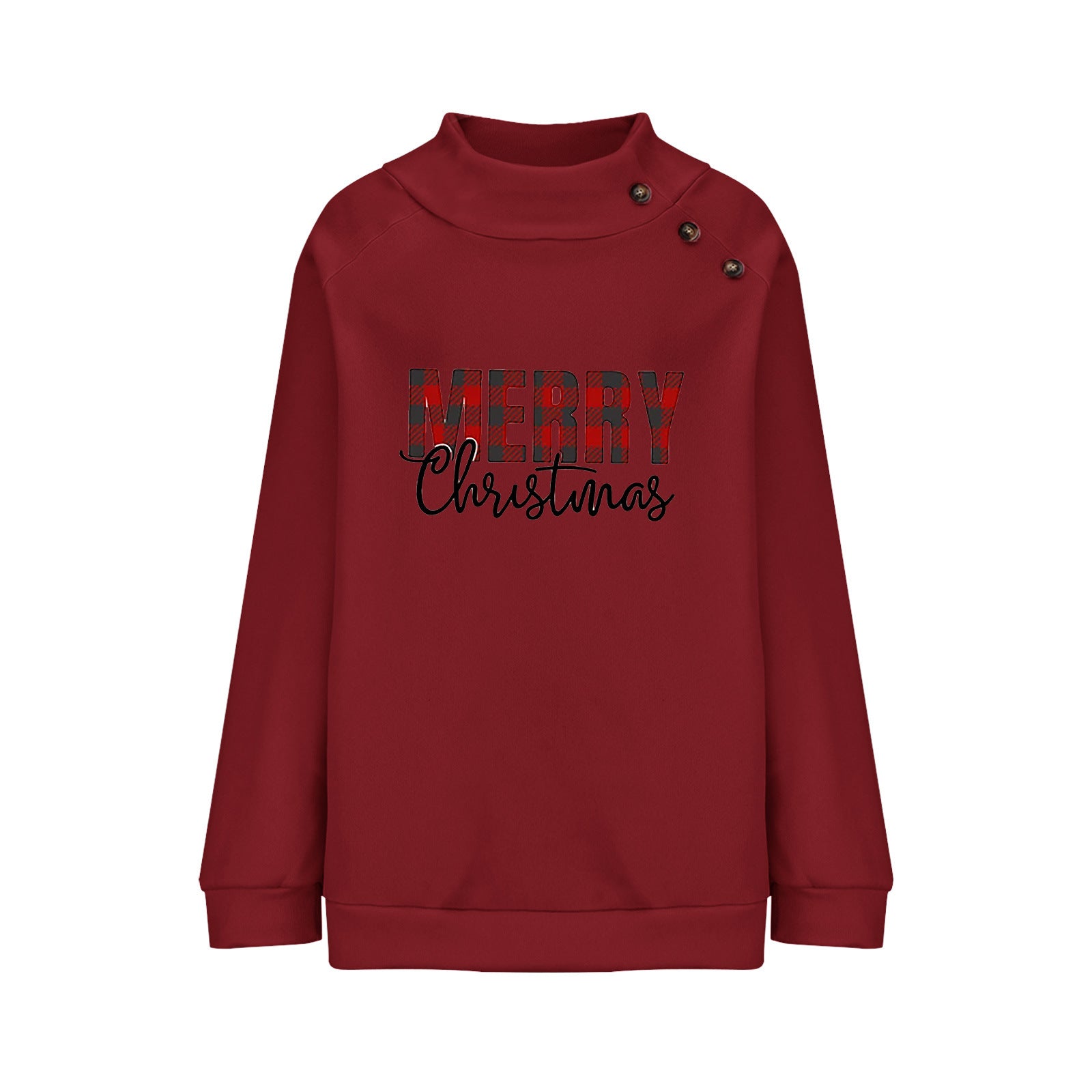 Printed Turtleneck Christmas Letter Loose Sweatshirt Women