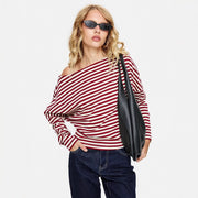 Vibrant Striped Long‑Sleeve Top – Bold Red & Contrasting Lines