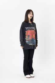 Vintage Washed Letter Print Cotton Crewneck Sweater