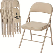 6‑Pack Khaki Folding Metal Chairs with Padded Seat and Back, Steel Frame – Indoor and Outdoor Use