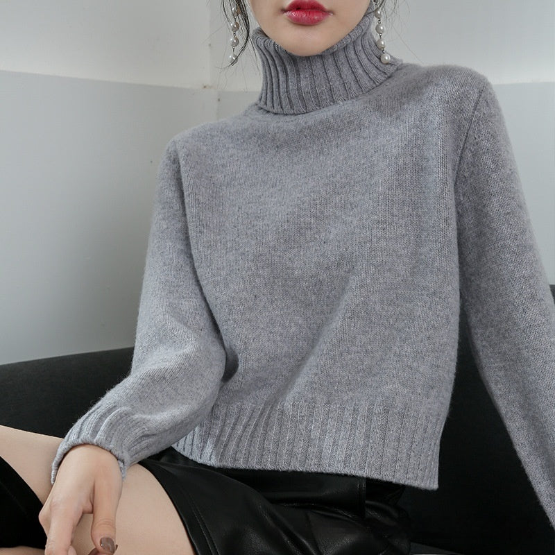 Women's High-neck Loose Slim-fit Lapel Wool Sweater Base Layer