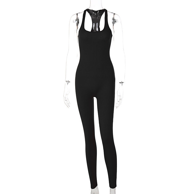 Sleeveless Backless Waist-Trimming Jumpsuit