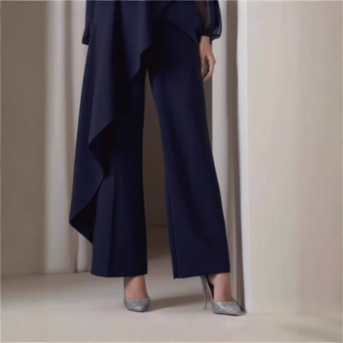 Elegant Navy Blue Long Sleeve Casual Jumpsuit