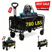 Heavy Duty Folding Cart Heavy Duty All Terrain Folding Cart 350LBS/ 520LBS/ 780LBS | Large Capacity Camper Utility Cart for Yard Shopping, Sports, Outdoor, Gardening Equipment - Black