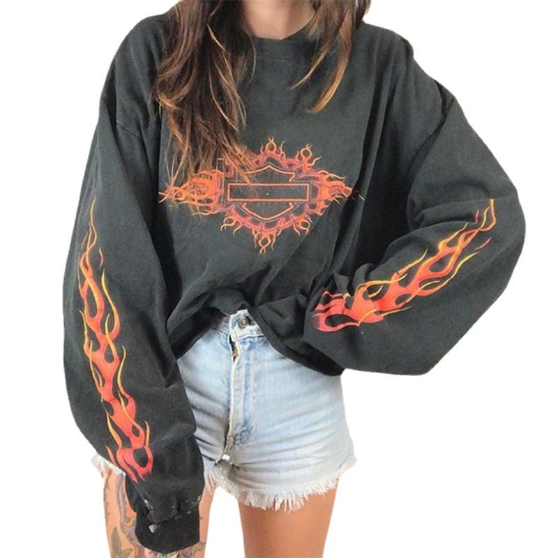 Women's Printed Round Neck Long Sleeve Knit Sweater