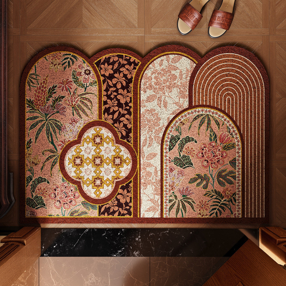 Chinese Retro Cut-to-Fit Entry Doormat - Washable, Elegant Floral Designs