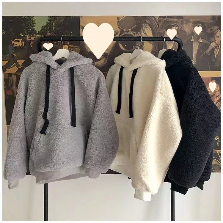 Women's Fleece-Lined Thick Lamb Wool Hooded Sweatshirt