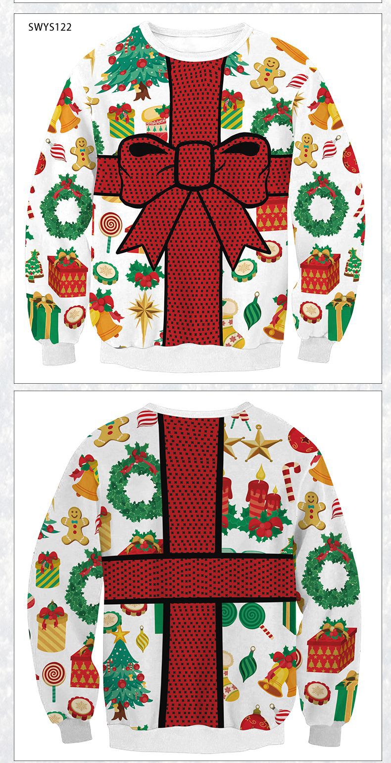 Festive Couple's Holiday Digital Print Long Sleeve Sweater
