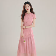 Womens New Chinese-style Spliced Fake Two-piece Dress