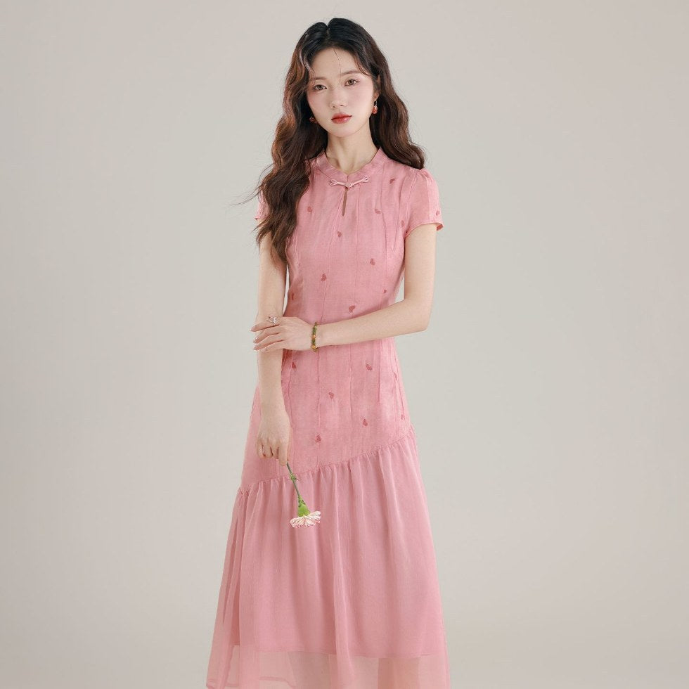 Womens New Chinese-style Spliced Fake Two-piece Dress
