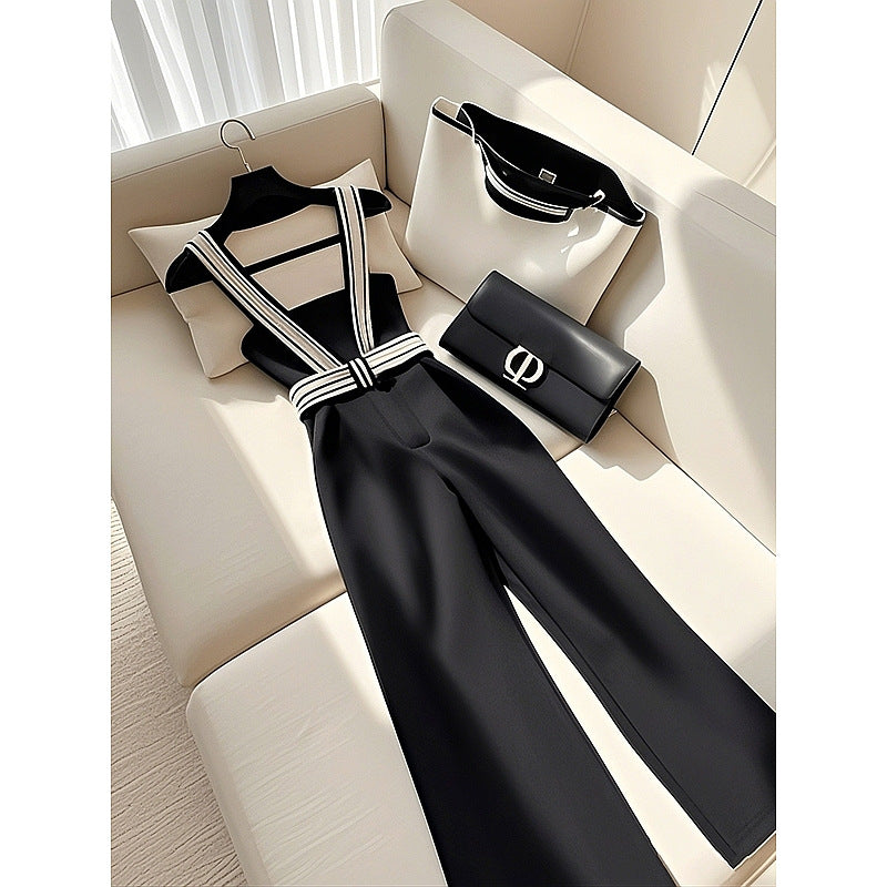 Women's High-Waisted Casual Suspender Trousers