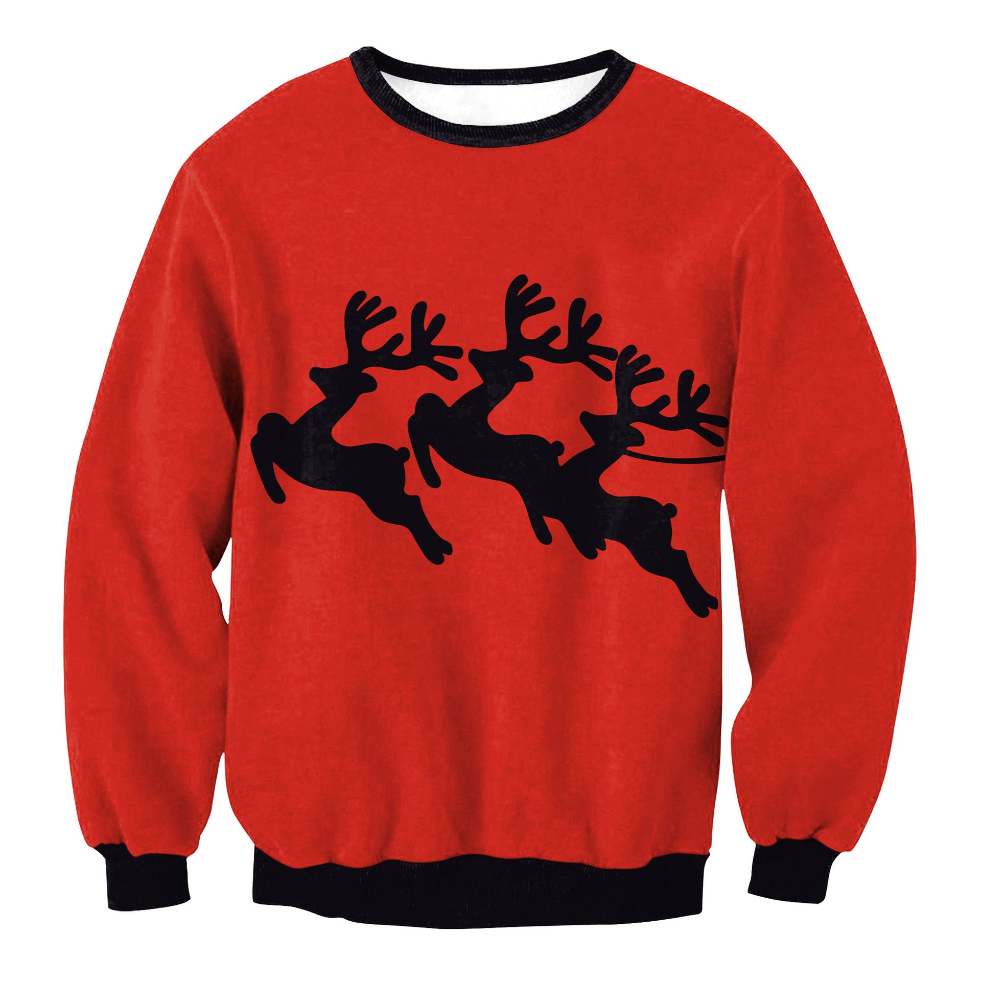 Festive Christmas Elk Print Crewneck Women's Sweater
