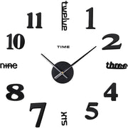 2028 Inch Frameless Modern Minimalist Wall Clock - 3D Large Black Hands & White Face, Non-Ticking Battery Operated Quartz Movement, Easy-to-Read Arabic Numerals, Glass Face for Living Room, Bedroom, Office - Black Frameless Design