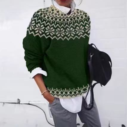 Womens Loose Fashionable Crew-neck Knit Sweater