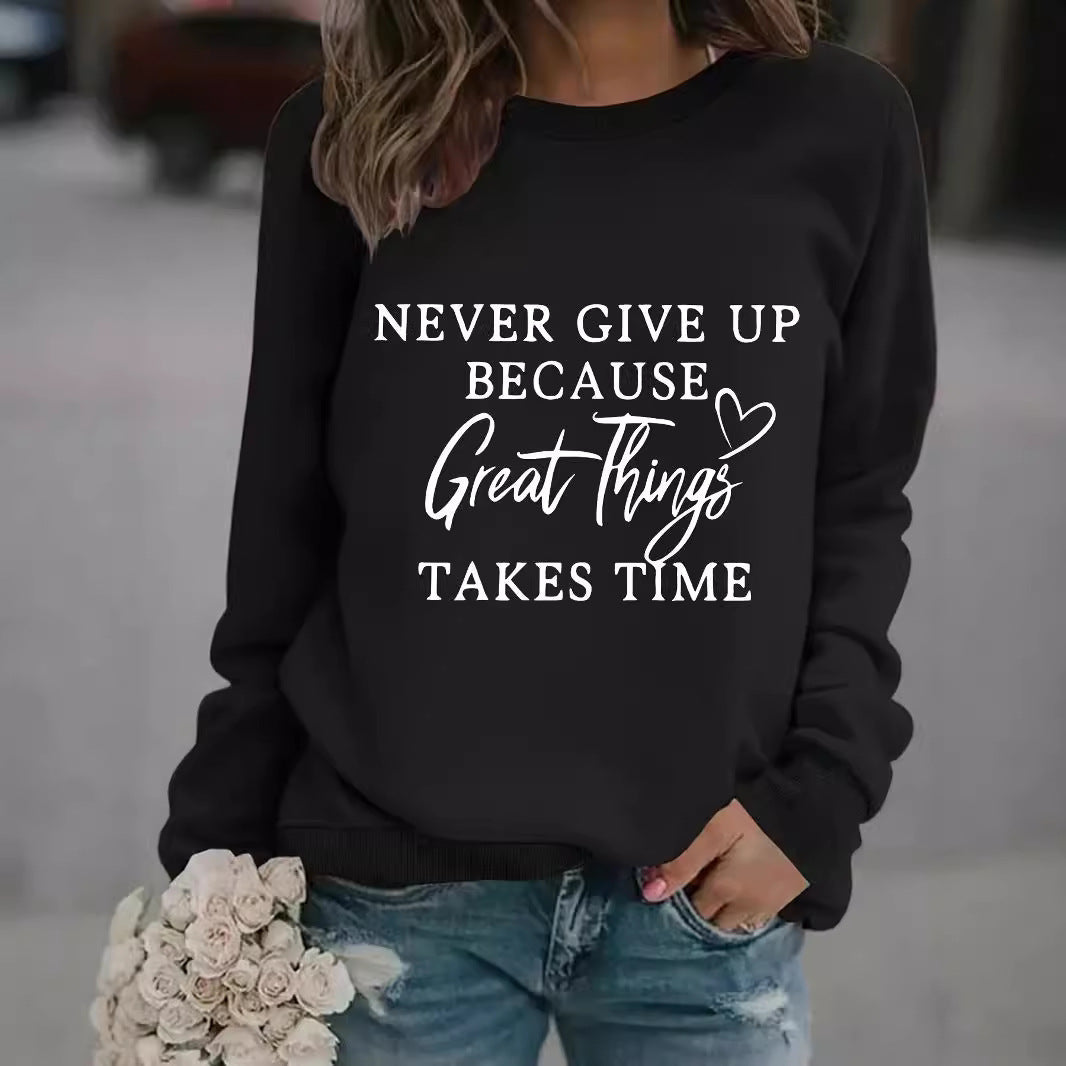 Chic Round Neck Print Long Sleeve Casual Sweatshirt