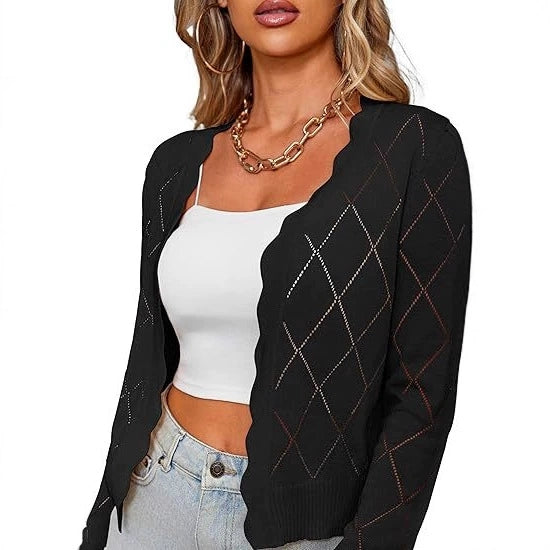 Spring and Autumn Long Sleeved Knitted Cardigan Coat Unique and Unique Bottom Coat Women's Interior Top