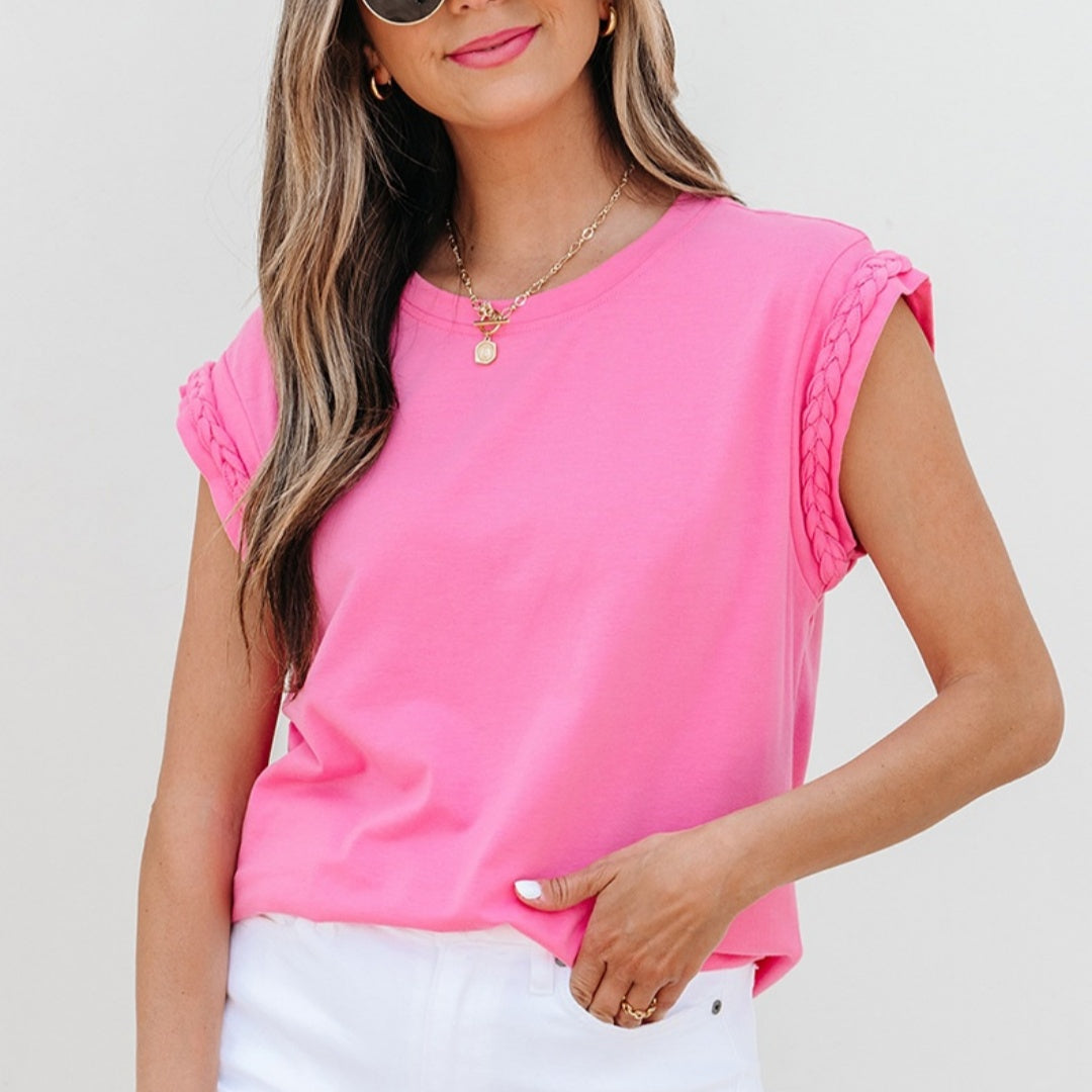 Versatile Pink Pullover Top – Short Sleeve, Casual Chic