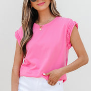 Versatile Pink Pullover Top – Short Sleeve, Casual Chic