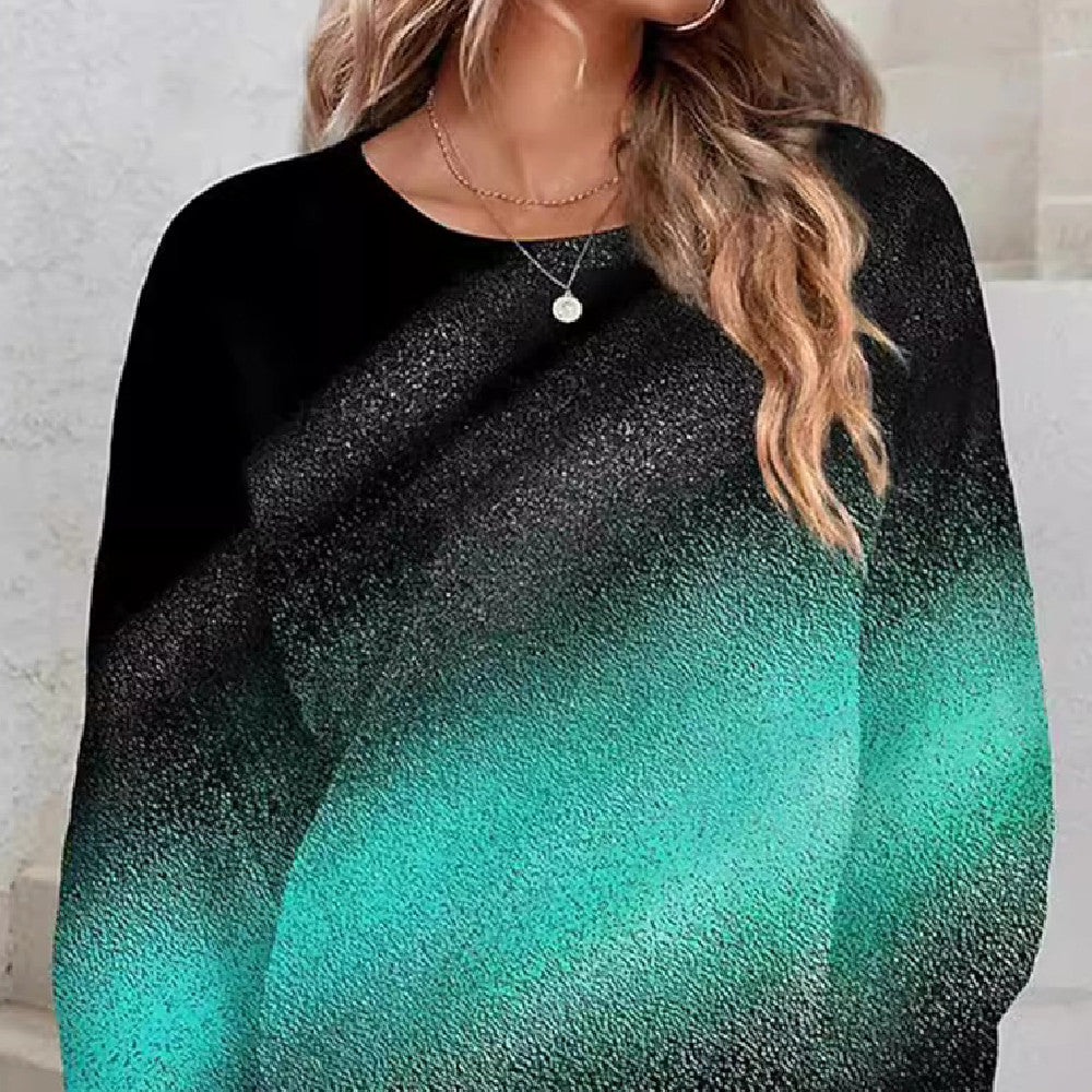 Gradient Sequin Long Sleeve Loose Sweatshirt for Women
