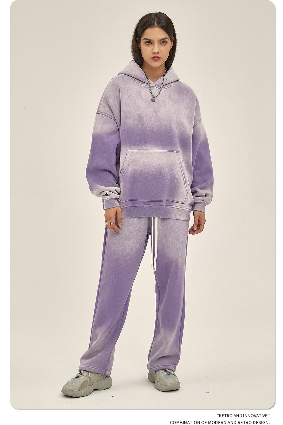 Distressed Fur-Lined Heavyweight Spray-Dyed Hoodie