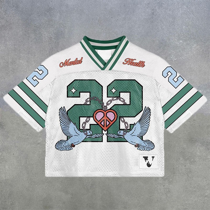 Retro Loose V‑Neck Jersey Sports Tee – Unisex Youth Fit