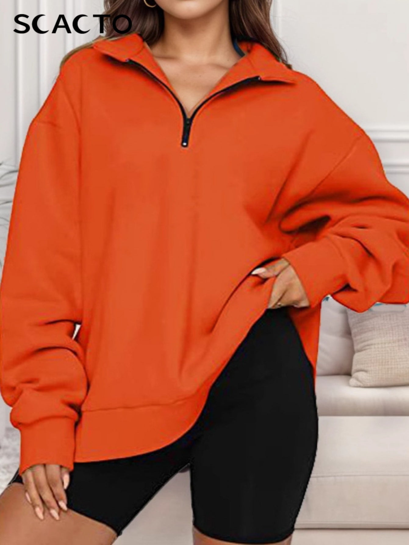 Women's Half-Zip Pullover Casual Long Sleeve Sweatshirt