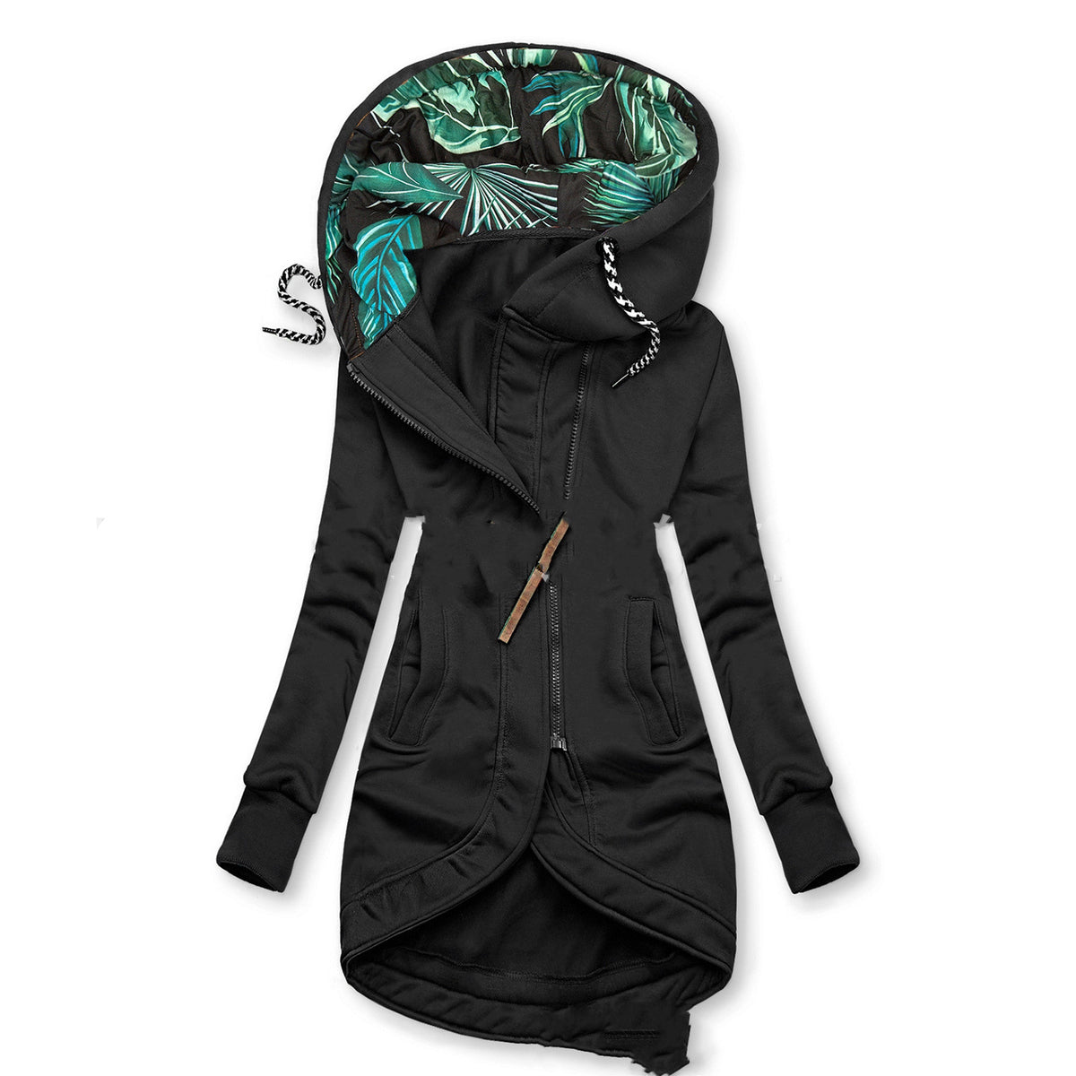 Women's Solid Color Printed Long Sleeve Hooded Jacket