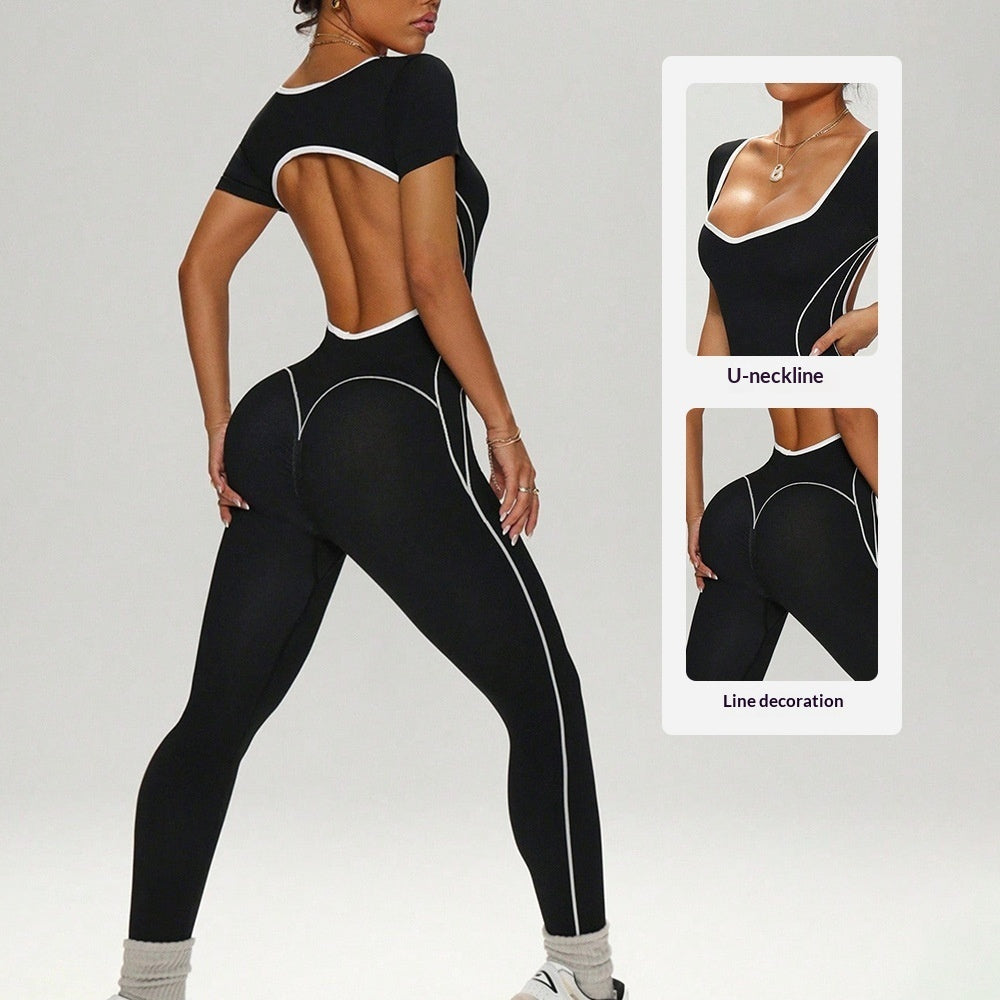 Women's High-Waist Hollow-Back Fitness Yoga Jumpsuit