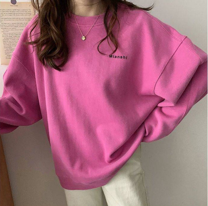 Cozy Oversized Crew Neck Long-Sleeve Pullover Top