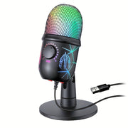 USB Desktop Capacitor Microphone with Stand and RGB Lighting