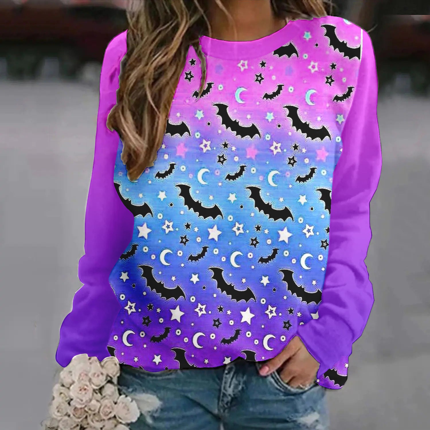 Women's Halloween Printed Raglan Sleeve Sweater
